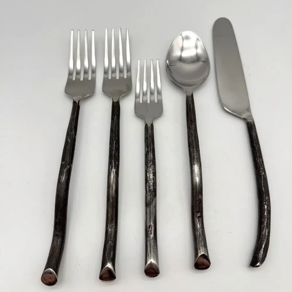5 World Market TWIG Spoon Forks Knife Rustic Flatware Oxidized Handle